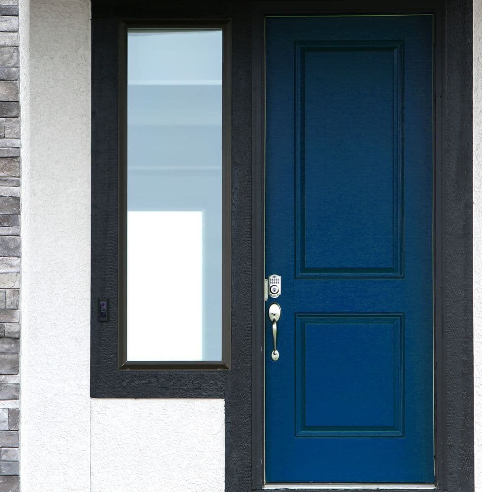 A blue residential door from Phoenix door distributor AZ Neighbor Doors